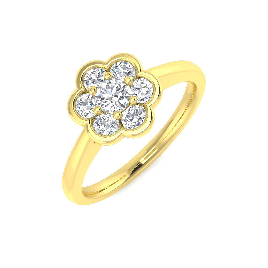 0.50Ct 7 Stone Flower Halo Diamond Ring in 10K/14K gold and platinum with certified lab-grown or natural diamonds