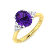Oval Cut Amethyst Ring with Natural Pave Diamonds in 10K/14K gold and platinum with certified lab-grown or natural diamonds
