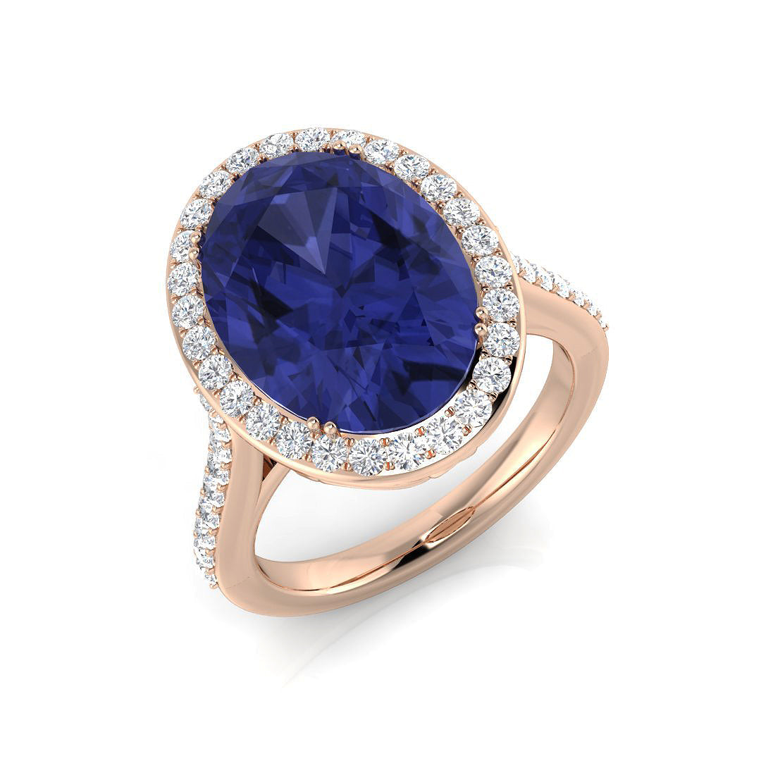 Oval Tanzanite Diamond Halo Engagement Ring in Gold - Fine Jewellery in 10K/14K gold and platinum with certified lab-grown or natural diamonds