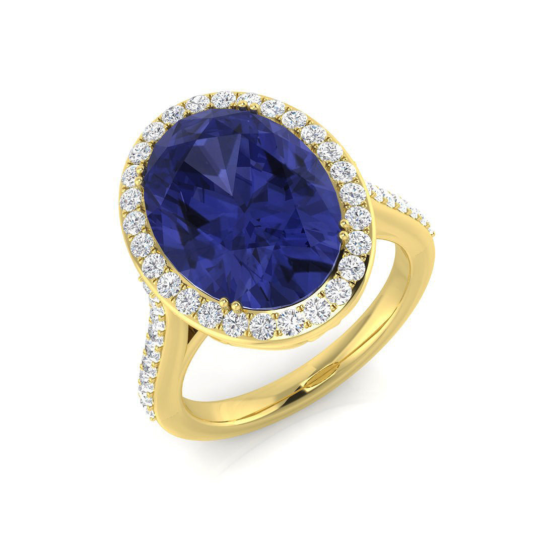 Oval Tanzanite Diamond Halo Engagement Ring in Gold - Fine Jewellery in 10K/14K gold and platinum with certified lab-grown or natural diamonds