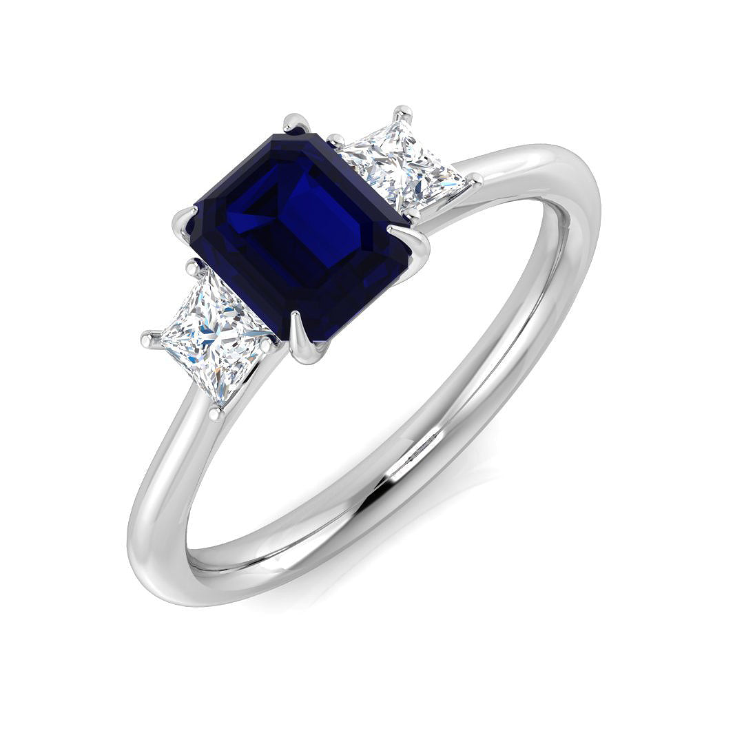 Princess Cut Blue Sapphire Ring in 10K/14K gold and platinum with certified lab-grown or natural diamonds