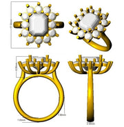 Emerald Cut Blue Sapphire Halo Ring Floral Cluster Natural Diamond in 10K/14K gold and platinum with certified lab-grown or natural diamonds