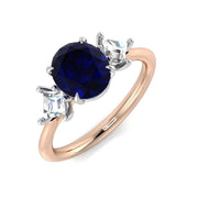 Oval Blue Sapphire & Princess Cut Diamond Three Stone Ring in 10K/14K gold and platinum with certified lab-grown or natural diamonds