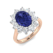 Oval Cut Tanzanite Cluster Gemstone Halo Ring - UK Hallmarked Jewelry in 10K/14K gold and platinum with certified lab-grown or natural diamonds