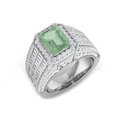 Green Amethyst Cocktail Ring with Baguette & Pave Diamonds in 10K/14K gold and platinum with certified lab-grown or natural diamonds
