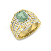 Green Amethyst Cocktail Ring with Baguette & Pave Diamonds in 10K/14K gold and platinum with certified lab-grown or natural diamonds