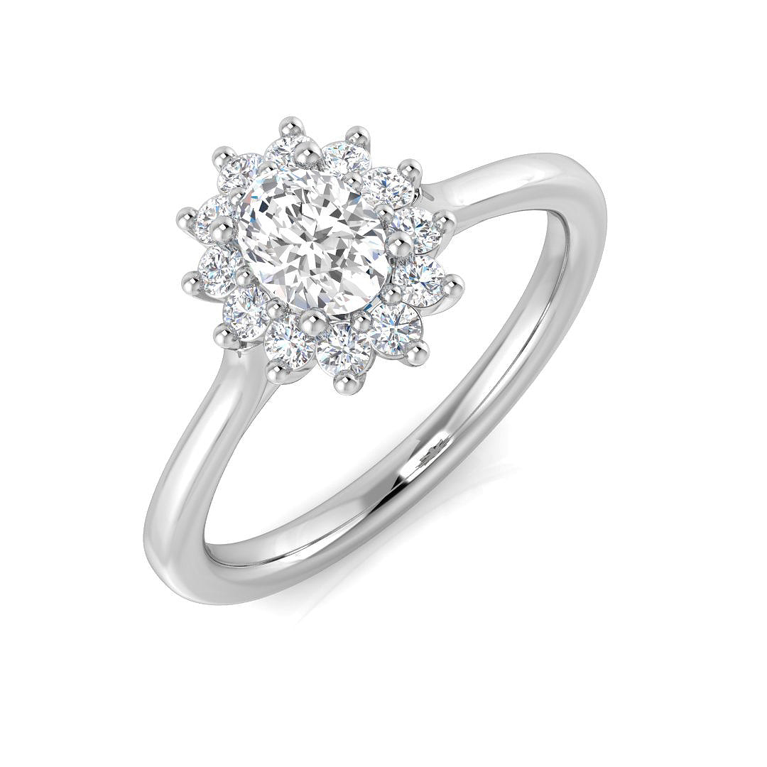 Round Diamond Floral Cluster Halo Ring 0.50ct in 10K/14K gold and platinum with certified lab-grown or natural diamonds