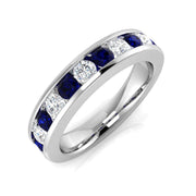 Blue Sapphire Diamond Half Eternity Ring with Round Diamond in 10K/14K gold and platinum with certified lab-grown or natural diamonds