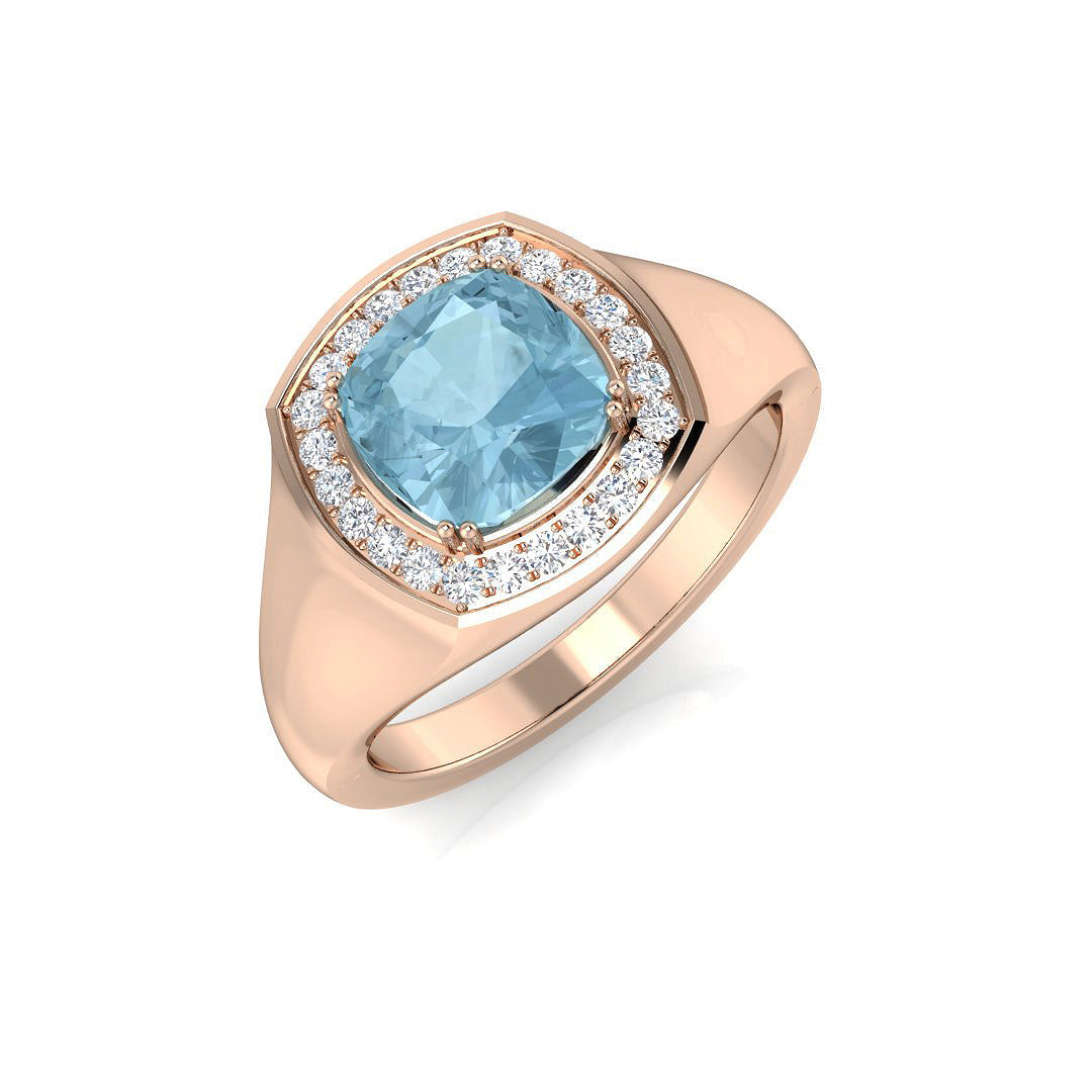 Cushion Aquamarine Halo Ring in 10K/14K gold and platinum with certified lab-grown or natural diamonds