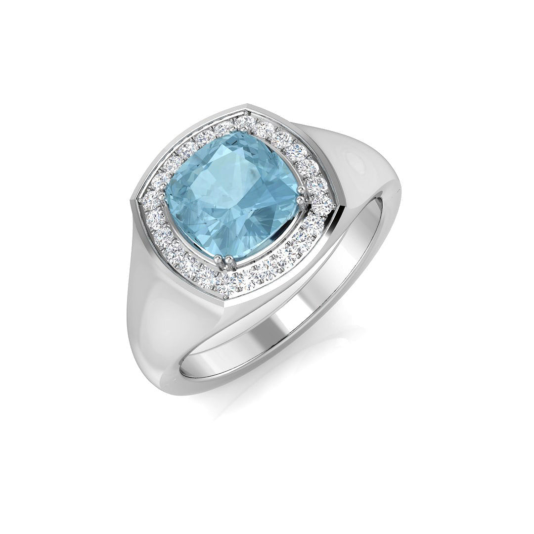 Cushion Aquamarine Halo Ring in 10K/14K gold and platinum with certified lab-grown or natural diamonds