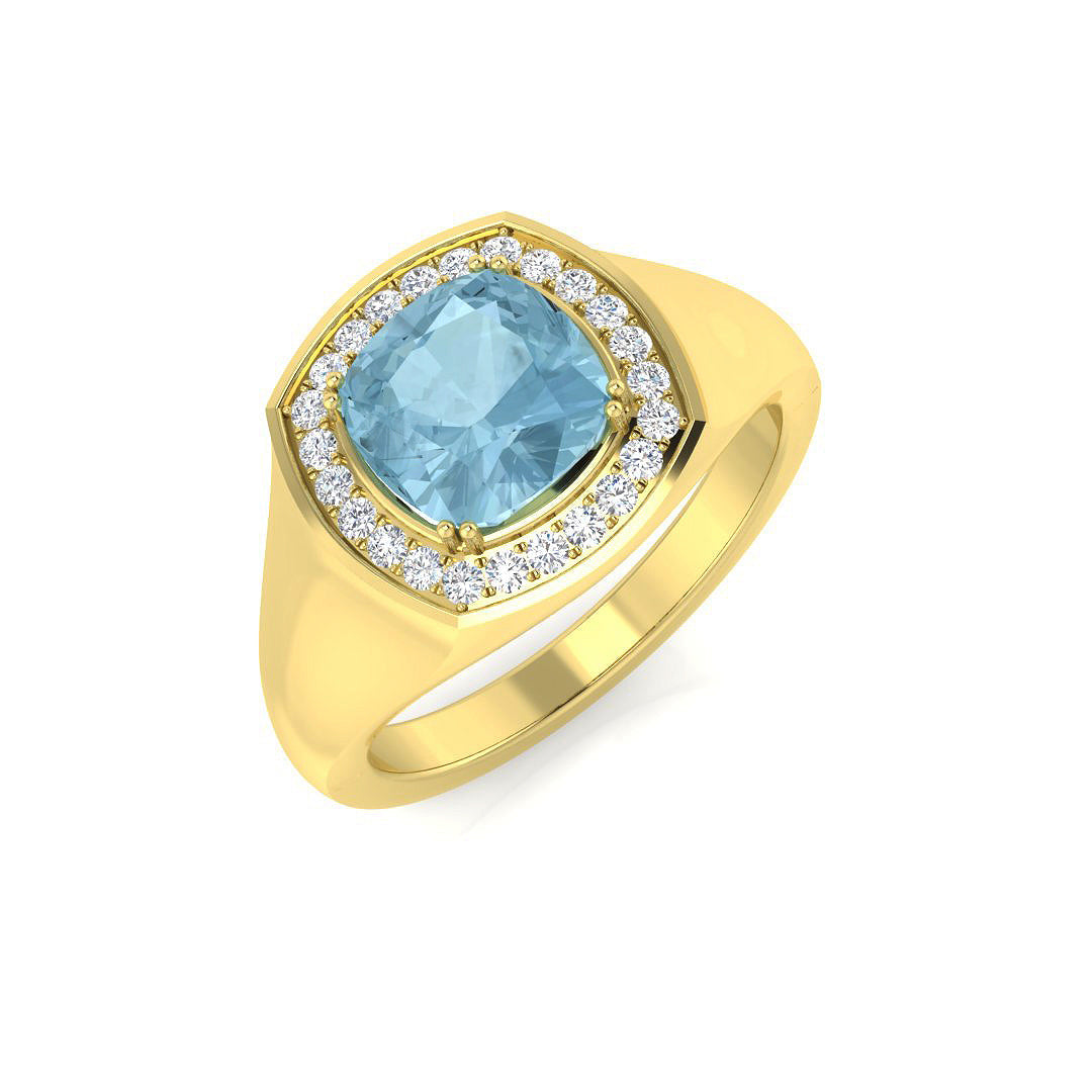 Cushion Aquamarine Halo Ring in 10K/14K gold and platinum with certified lab-grown or natural diamonds