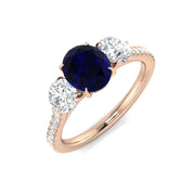 Blue Sapphire Three Stone Ring in 10K/14K gold and platinum with certified lab-grown or natural diamonds