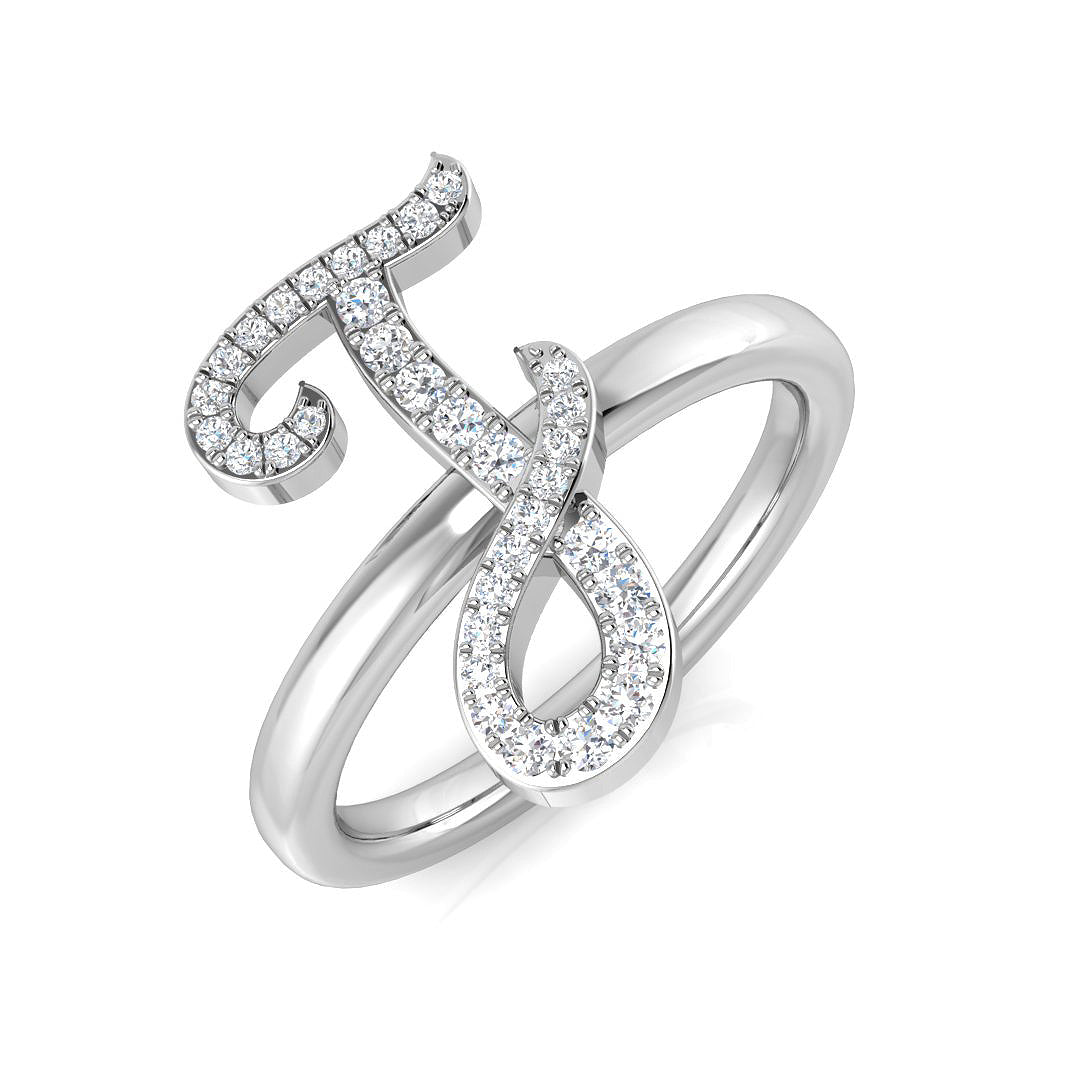 0.15ct Diamond Letter J Ring in 10K/14K gold and platinum with certified lab-grown or natural diamonds