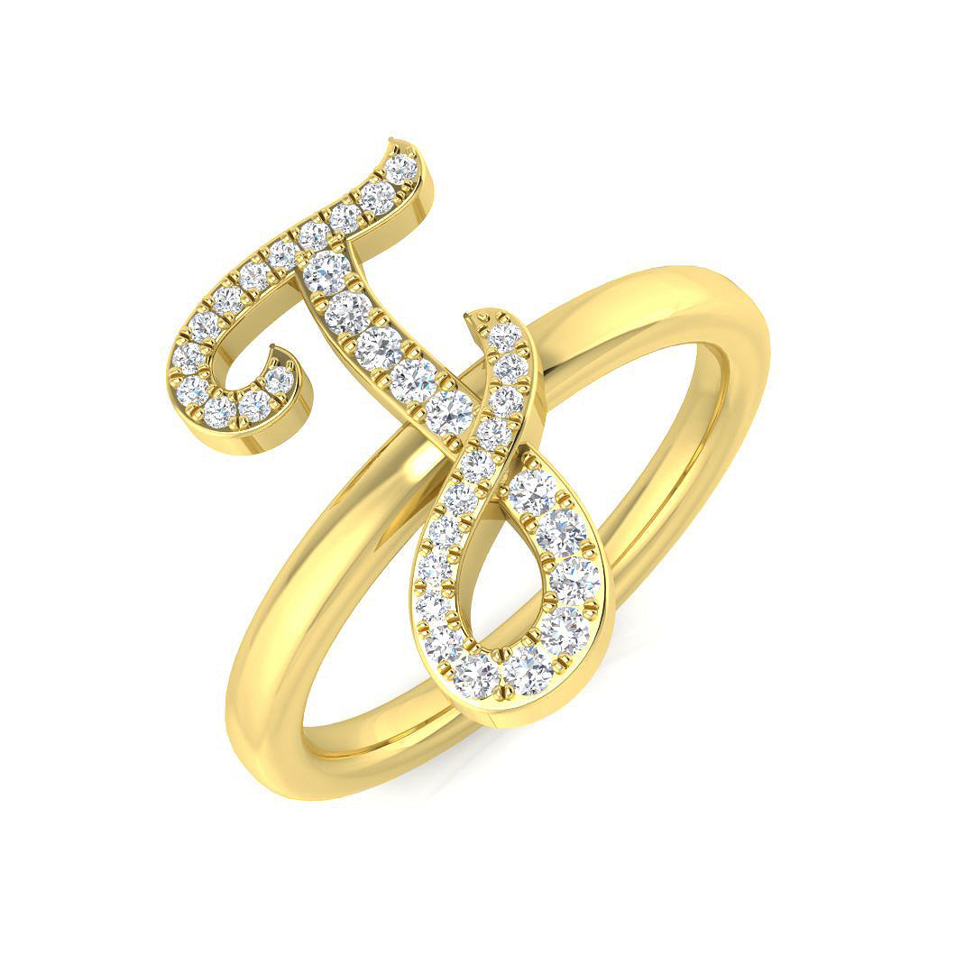 0.15ct Diamond Letter J Ring in 10K/14K gold and platinum with certified lab-grown or natural diamonds