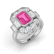 Pink Sapphire Vintage Ring with Natural Diamond Halo in 10K/14K gold and platinum with certified lab-grown or natural diamonds