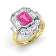 Pink Sapphire Vintage Ring with Natural Diamond Halo in 10K/14K gold and platinum with certified lab-grown or natural diamonds