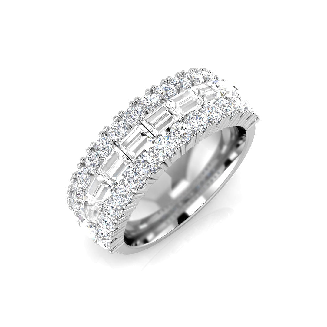 Half Eternity Ring Three-Row Baguette Diamond Wedding Band in 10K/14K gold and platinum with certified lab-grown or natural diamonds