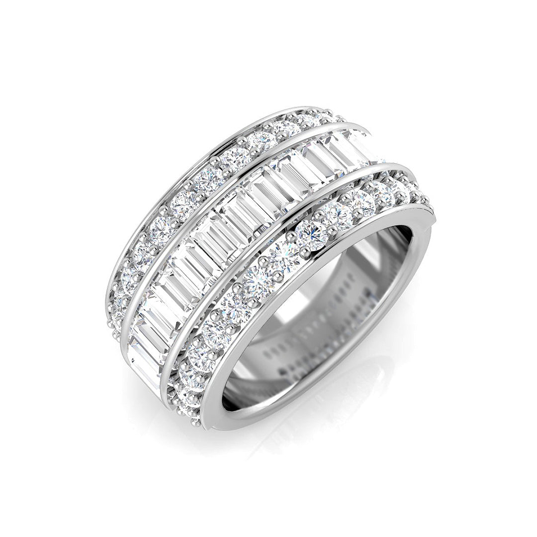Baguette and Round Cut Triple Row Eternity Diamond Band in 10K/14K gold and platinum with certified lab-grown or natural diamonds