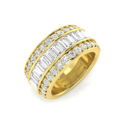Baguette and Round Cut Triple Row Eternity Diamond Band in 10K/14K gold and platinum with certified lab-grown or natural diamonds