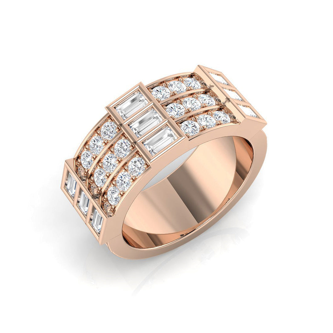 Half Eternity Gold Ring with Baguette and Round Diamonds in 10K/14K gold and platinum with certified lab-grown or natural diamonds