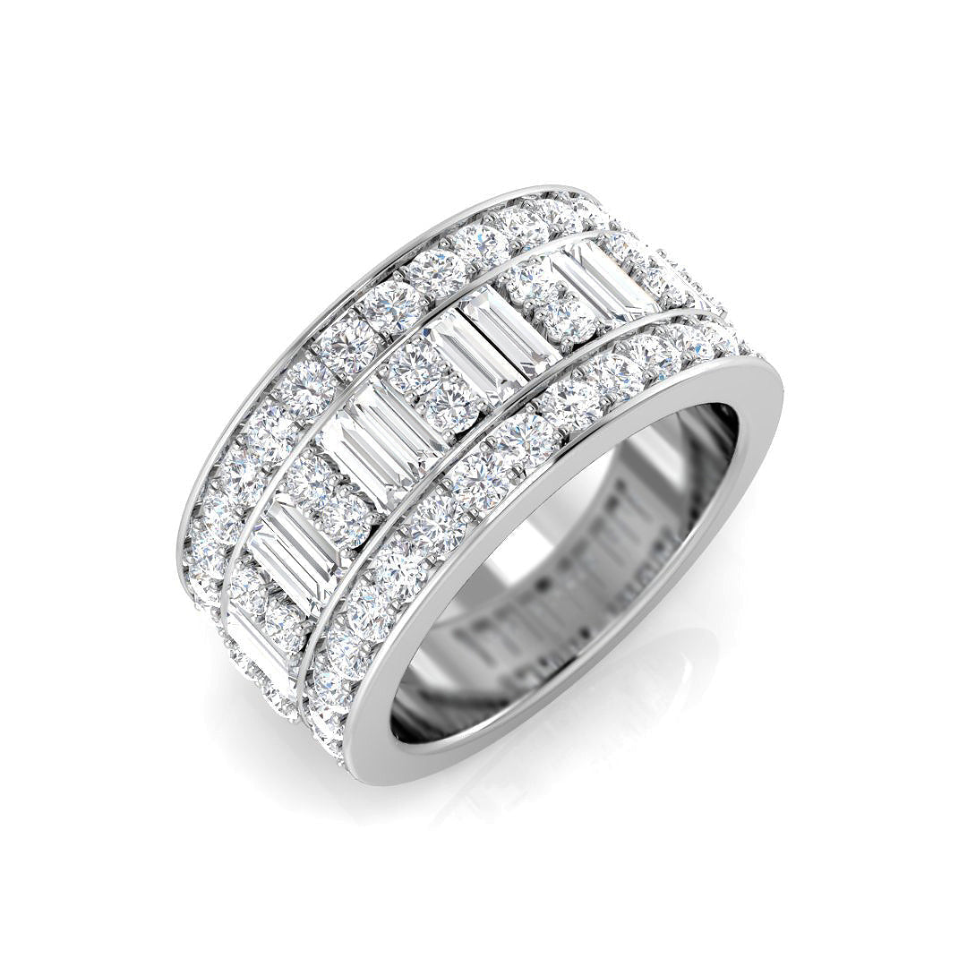 Channel-Set Baguette and Round Diamond Statement Ring in 10K/14K gold and platinum with certified lab-grown or natural diamonds