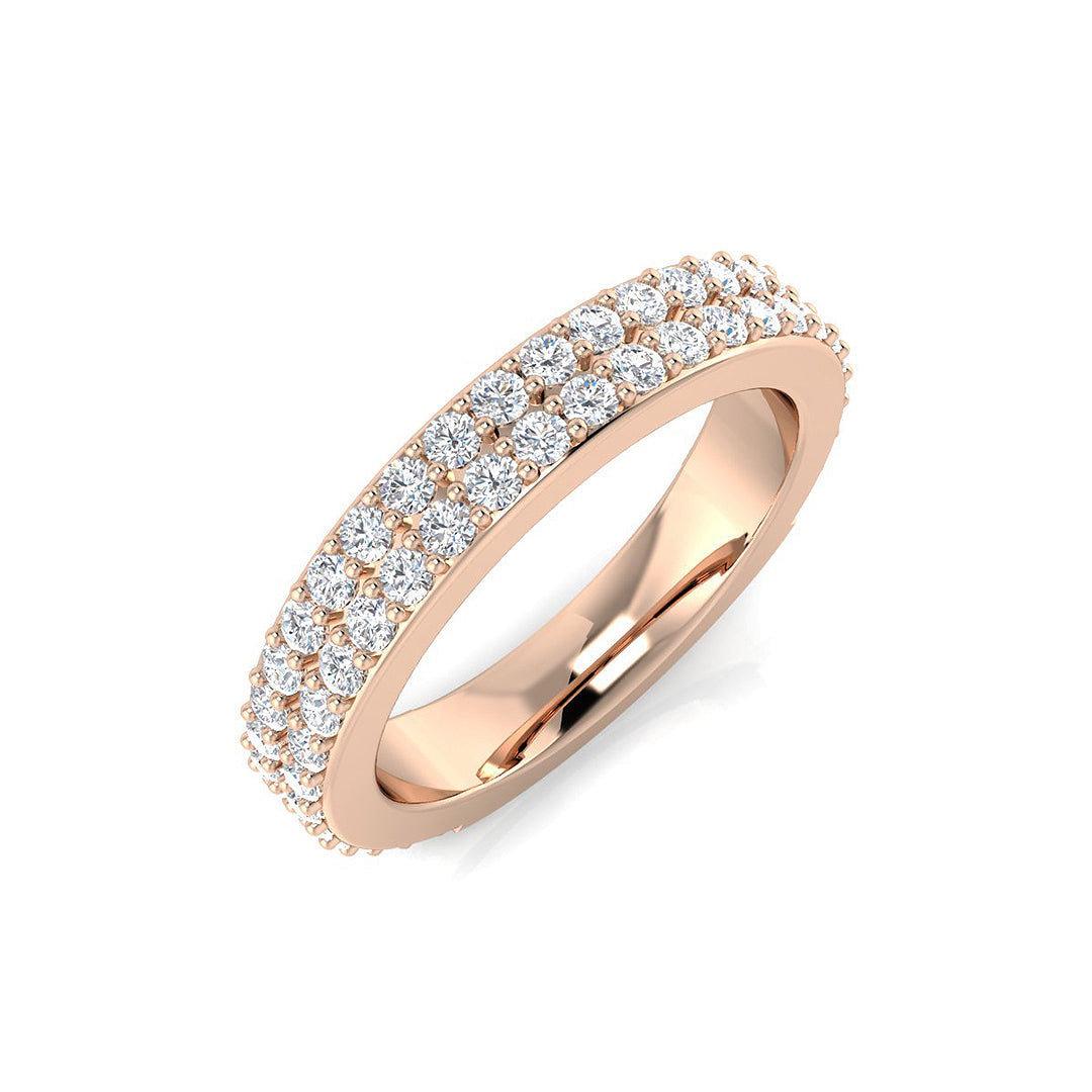 1.0Ct Round Diamond Two Row Half Eternity Ring in 10K/14K gold and platinum with certified lab-grown or natural diamonds