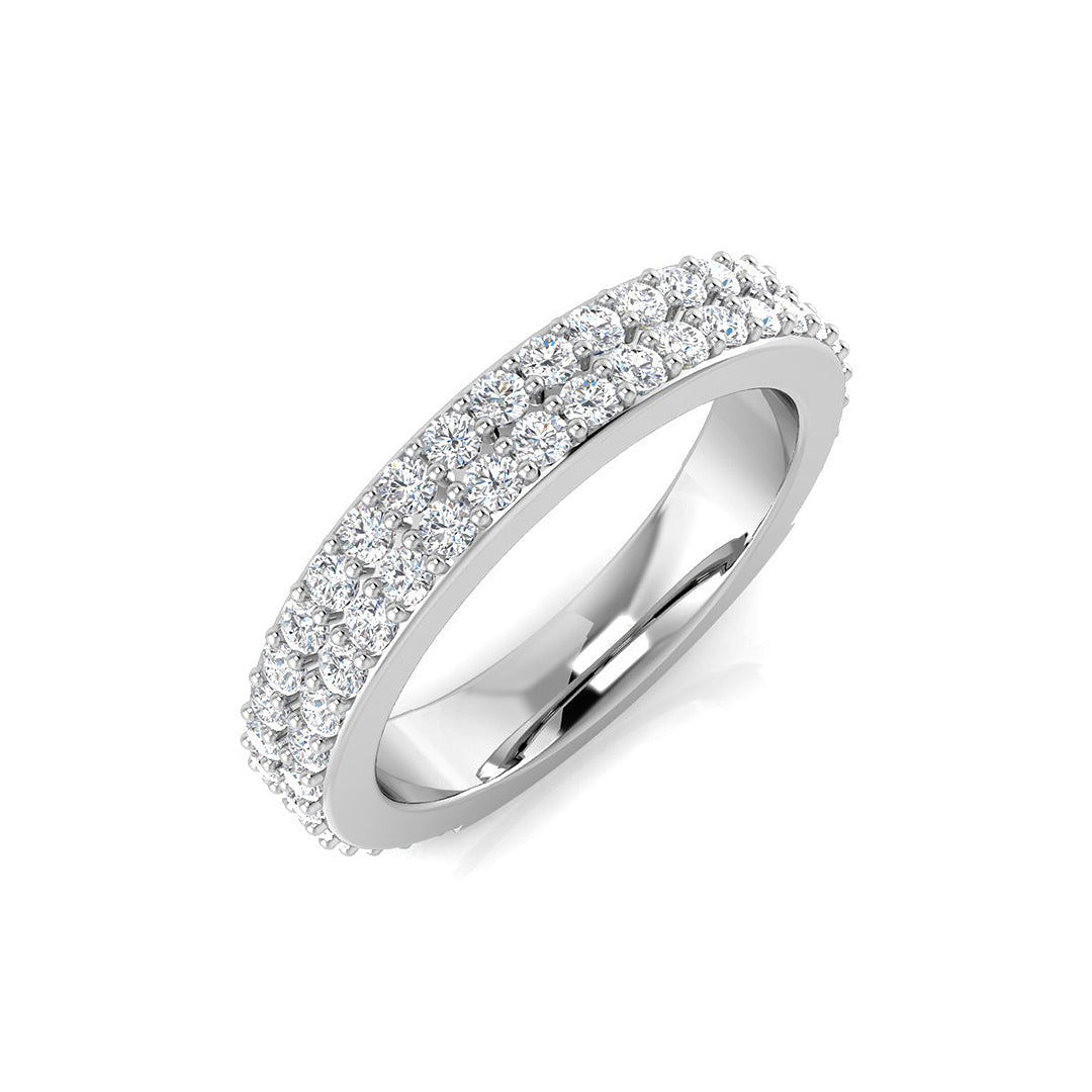 1.0Ct Round Diamond Two Row Half Eternity Ring in 10K/14K gold and platinum with certified lab-grown or natural diamonds