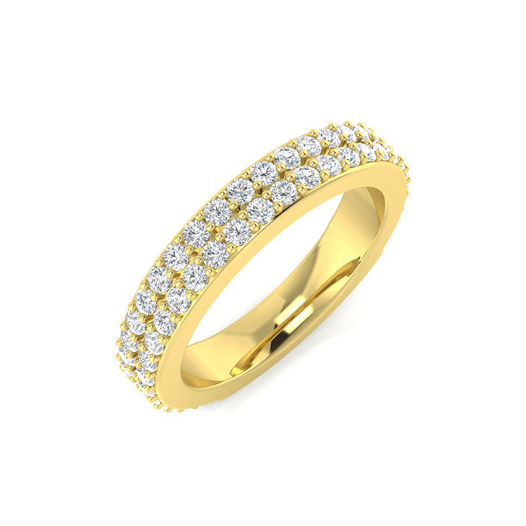 1.0Ct Round Diamond Two Row Half Eternity Ring in 10K/14K gold and platinum with certified lab-grown or natural diamonds