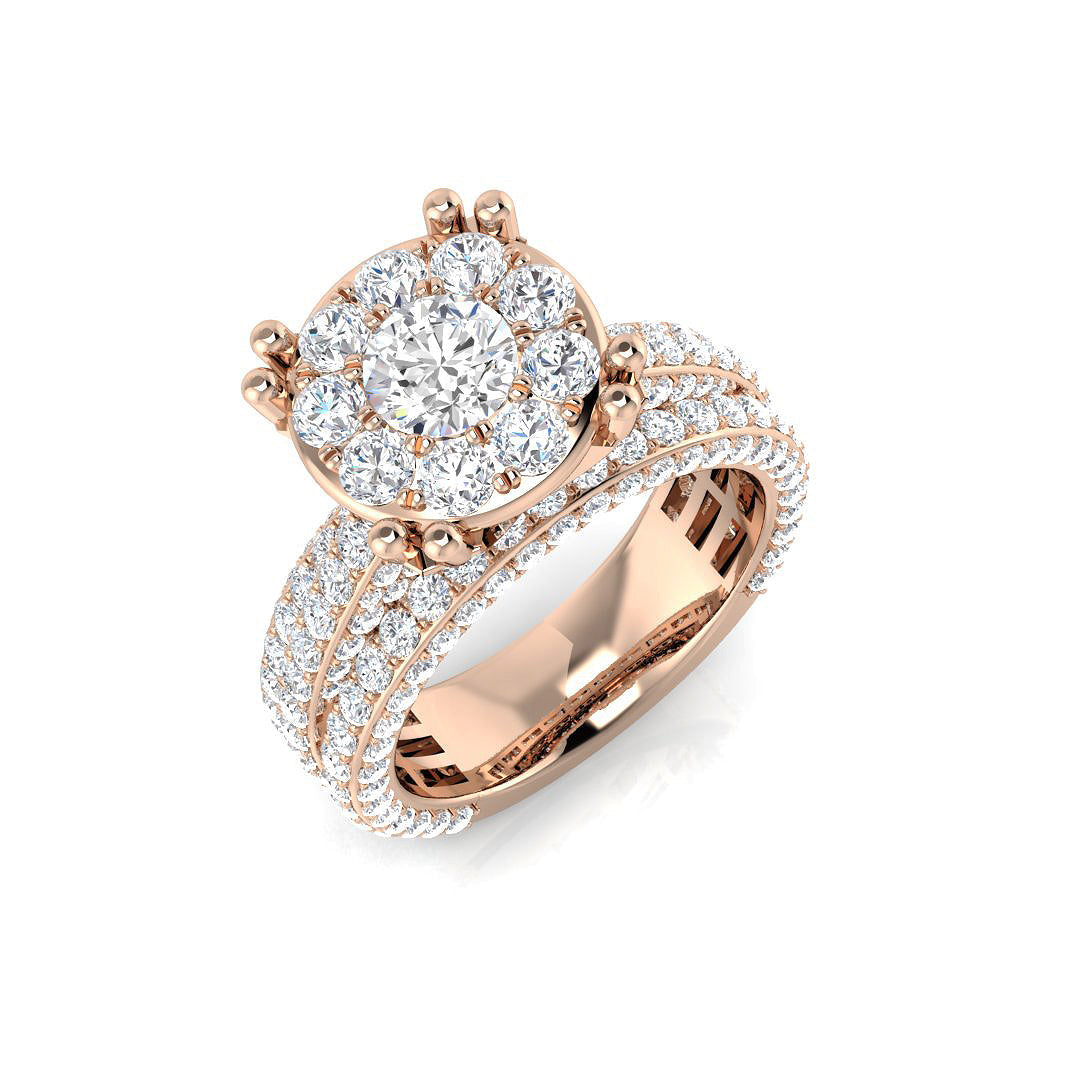 Round Diamond Cluster Halo Engagement Ring 3.5ct in 10K/14K gold and platinum with certified lab-grown or natural diamonds