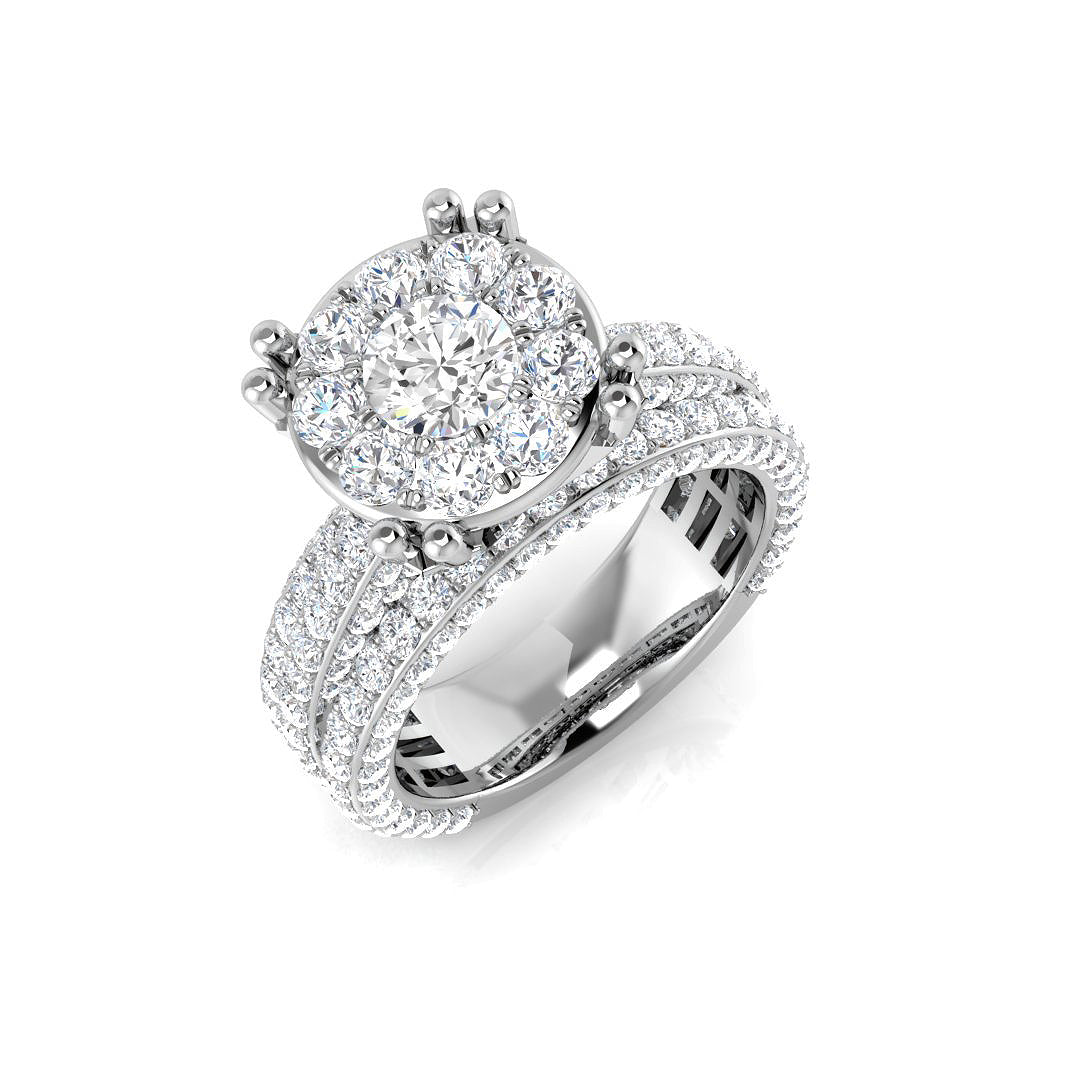 Round Diamond Cluster Halo Engagement Ring 3.5ct in 10K/14K gold and platinum with certified lab-grown or natural diamonds