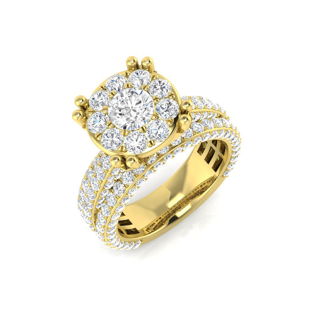 Round Diamond Cluster Halo Engagement Ring 3.5ct in 10K/14K gold and platinum with certified lab-grown or natural diamonds