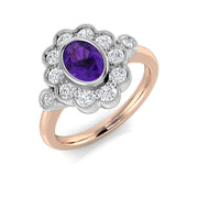 Oval Cut Amethyst Ring in 10K/14K gold and platinum with certified lab-grown or natural diamonds