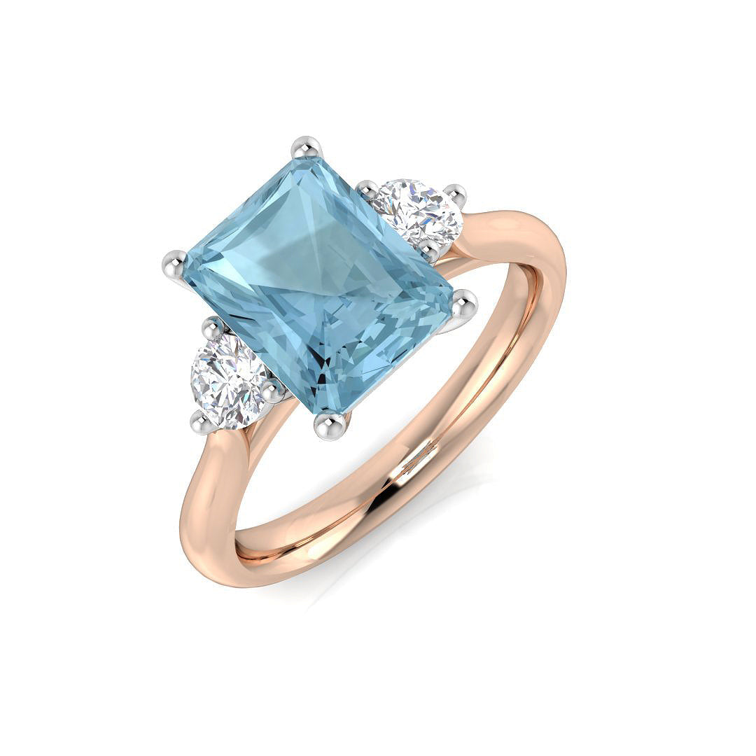 Emerald Cut Aquamarine Ring with Diamond Side Stones - Fine Jewellery in 10K/14K gold and platinum with certified lab-grown or natural diamonds