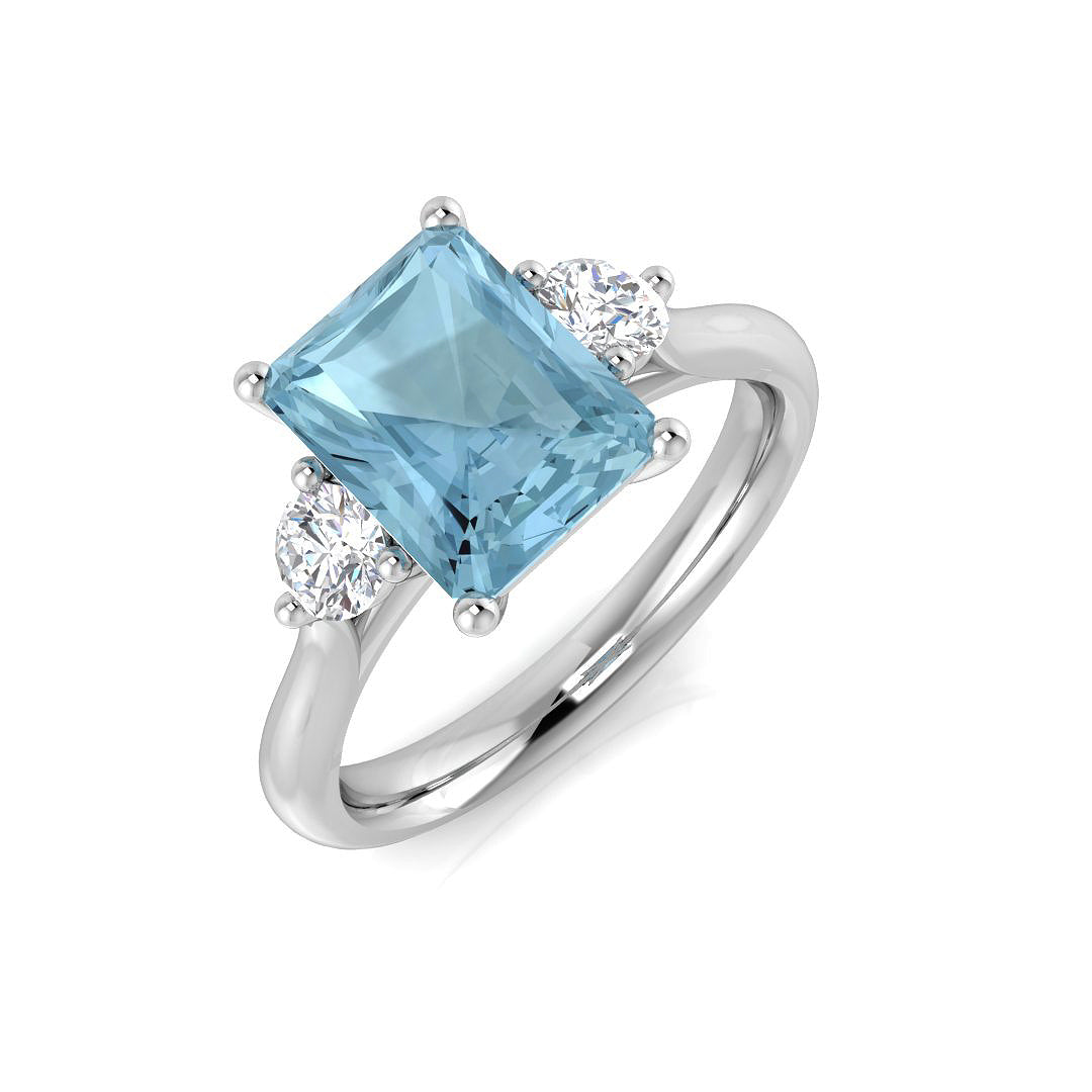 Emerald Cut Aquamarine Ring with Diamond Side Stones - Fine Jewellery in 10K/14K gold and platinum with certified lab-grown or natural diamonds