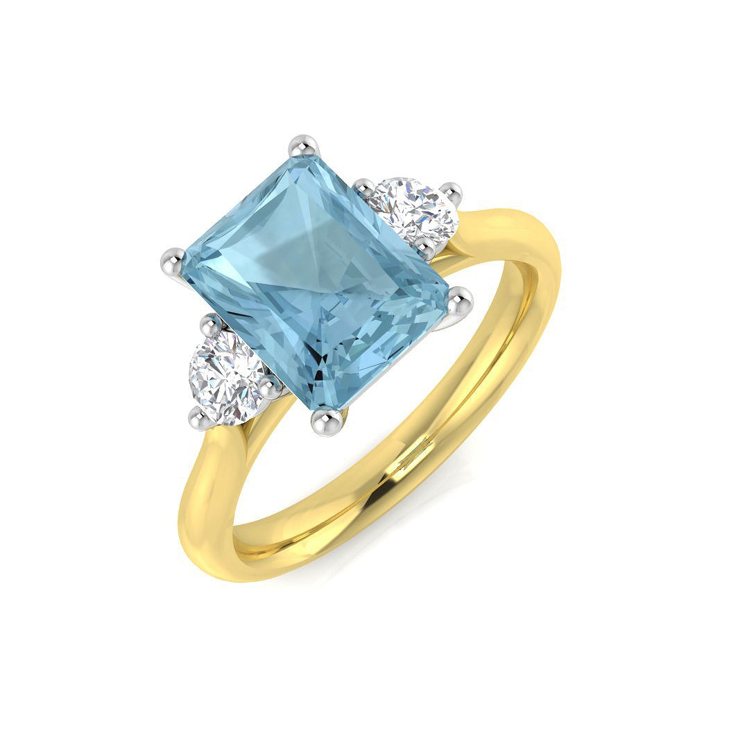 Emerald Cut Aquamarine Ring with Diamond Side Stones - Fine Jewellery in 10K/14K gold and platinum with certified lab-grown or natural diamonds