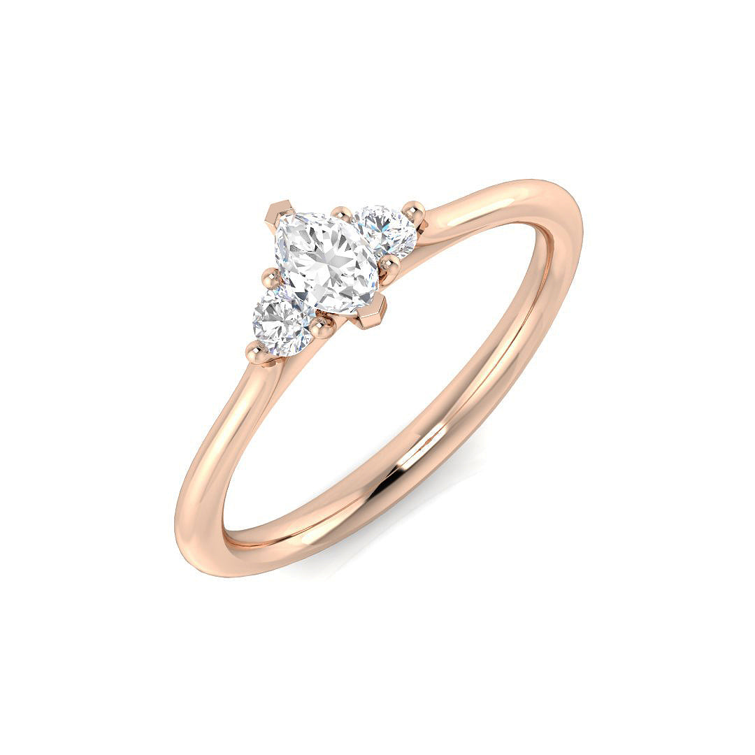 Marquise Diamond Trilogy Ring with Round Side Diamonds in 10K/14K gold and platinum with certified lab-grown or natural diamonds