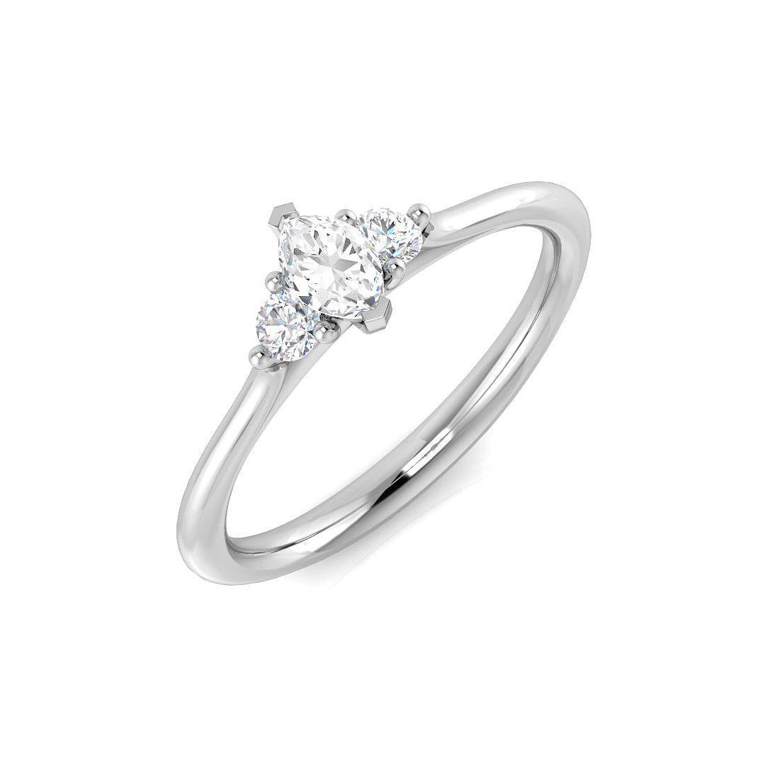 Marquise Diamond Trilogy Ring with Round Side Diamonds in 10K/14K gold and platinum with certified lab-grown or natural diamonds
