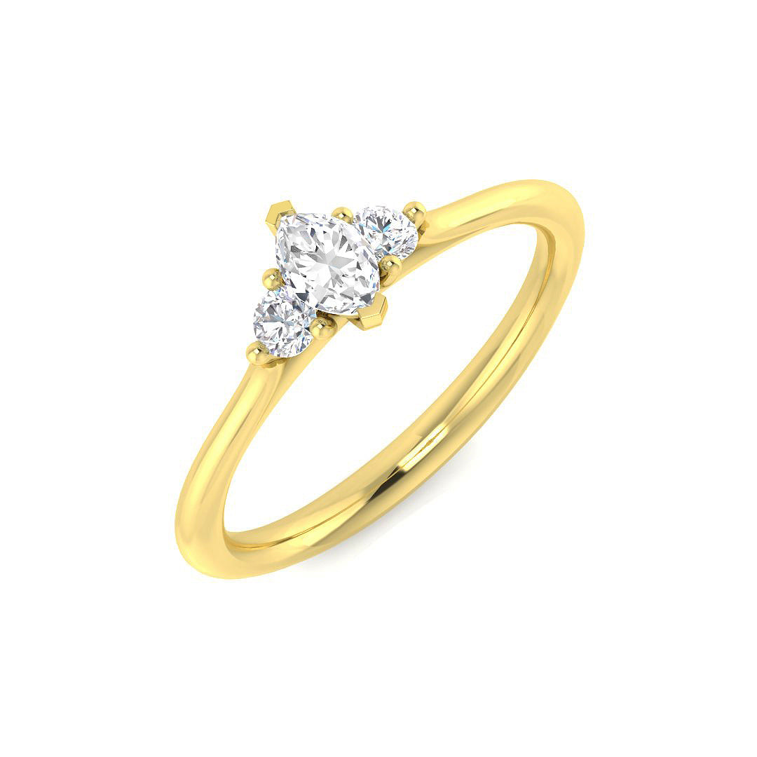 Marquise Diamond Trilogy Ring with Round Side Diamonds in 10K/14K gold and platinum with certified lab-grown or natural diamonds