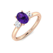 Oval Amethyst Three Stone Ring in 10K/14K gold and platinum with certified lab-grown or natural diamonds