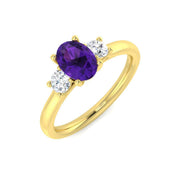 Oval Amethyst Three Stone Ring in 10K/14K gold and platinum with certified lab-grown or natural diamonds