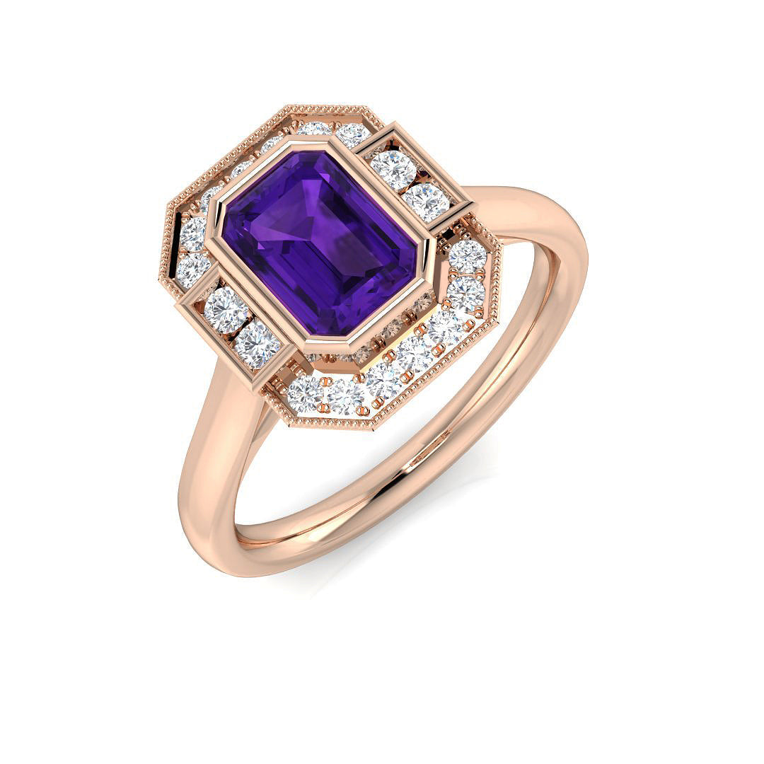 Emerald Cut Bezel Set Solitaire Ring in 10K/14K gold and platinum with certified lab-grown or natural diamonds