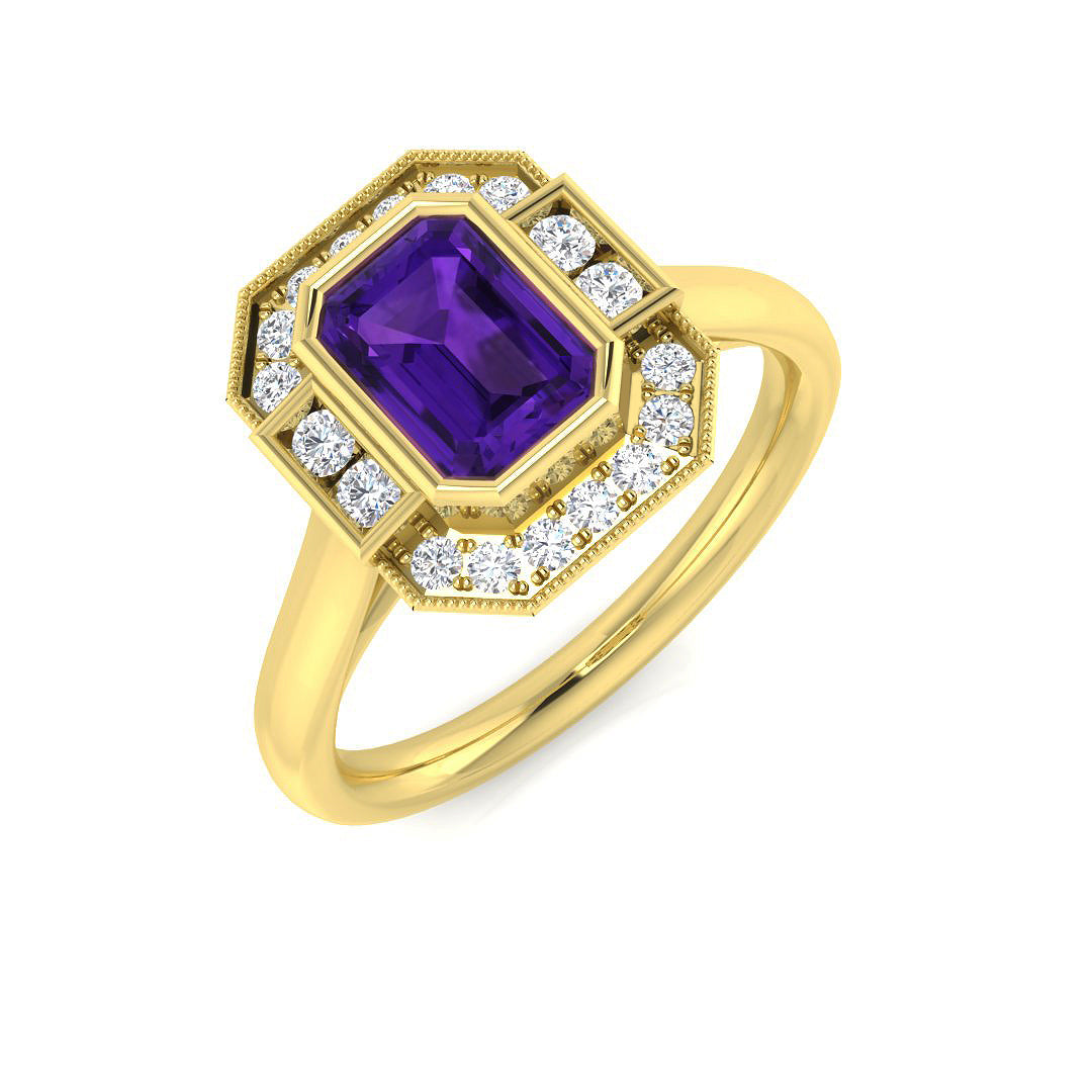 Emerald Cut Bezel Set Solitaire Ring in 10K/14K gold and platinum with certified lab-grown or natural diamonds
