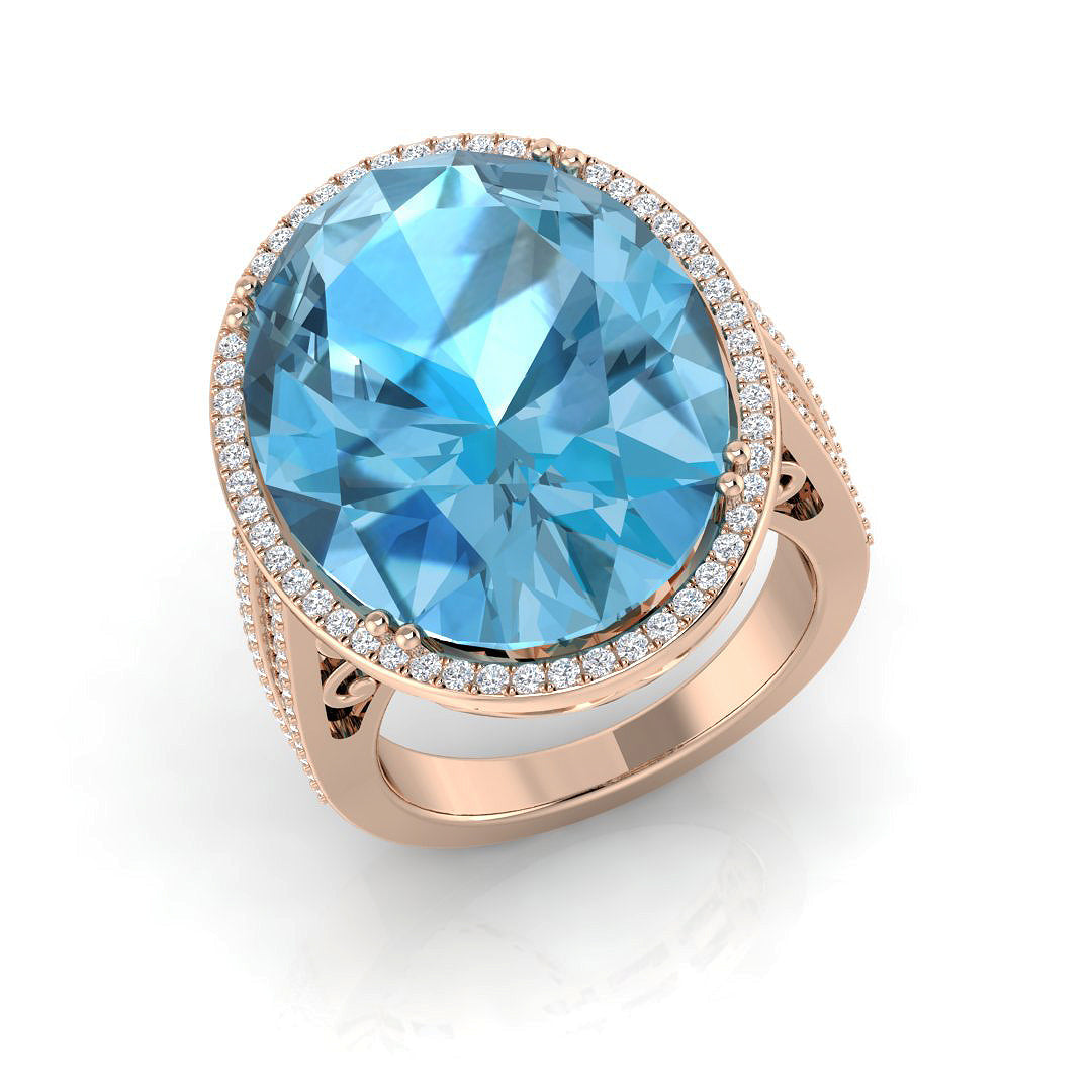 Oval Cut Blue Topaz Cocktail Ring in 10K/14K gold and platinum with certified lab-grown or natural diamonds
