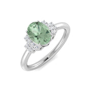 Green Amethyst Oval Cut Ring with Pave Side Accents in 10K/14K gold and platinum with certified lab-grown or natural diamonds