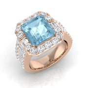 Emerald Cut Aquamarine Ring with Natural Side Stones in 10K/14K gold and platinum with certified lab-grown or natural diamonds