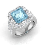 Emerald Cut Aquamarine Ring with Natural Side Stones in 10K/14K gold and platinum with certified lab-grown or natural diamonds