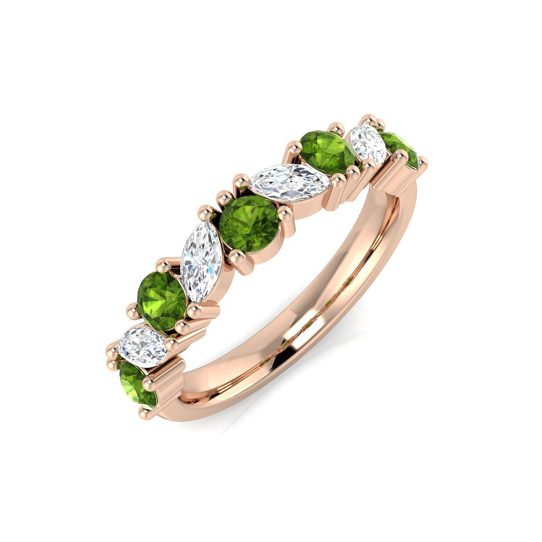 Green Tourmaline Half Eternity Ring in 10K/14K gold and platinum with certified lab-grown or natural diamonds