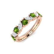 Green Tourmaline Half Eternity Ring in 10K/14K gold and platinum with certified lab-grown or natural diamonds