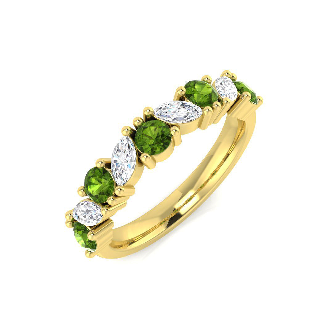 Green Tourmaline Half Eternity Ring in 10K/14K gold and platinum with certified lab-grown or natural diamonds