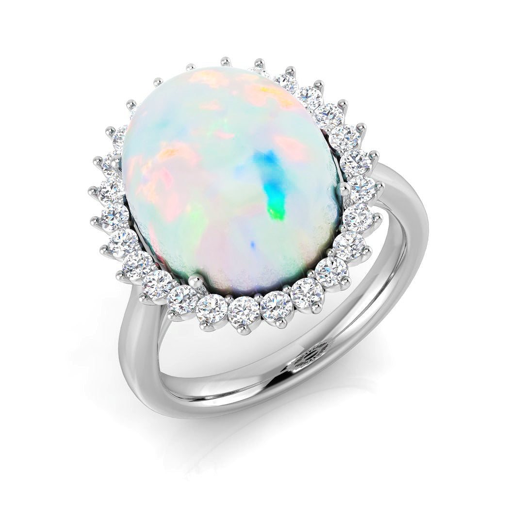 Diamond Archway Opal Ring in 10K/14K gold and platinum with certified lab-grown or natural diamonds